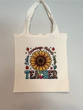 Hand Crafted Teacher Sunflower Tote Bag